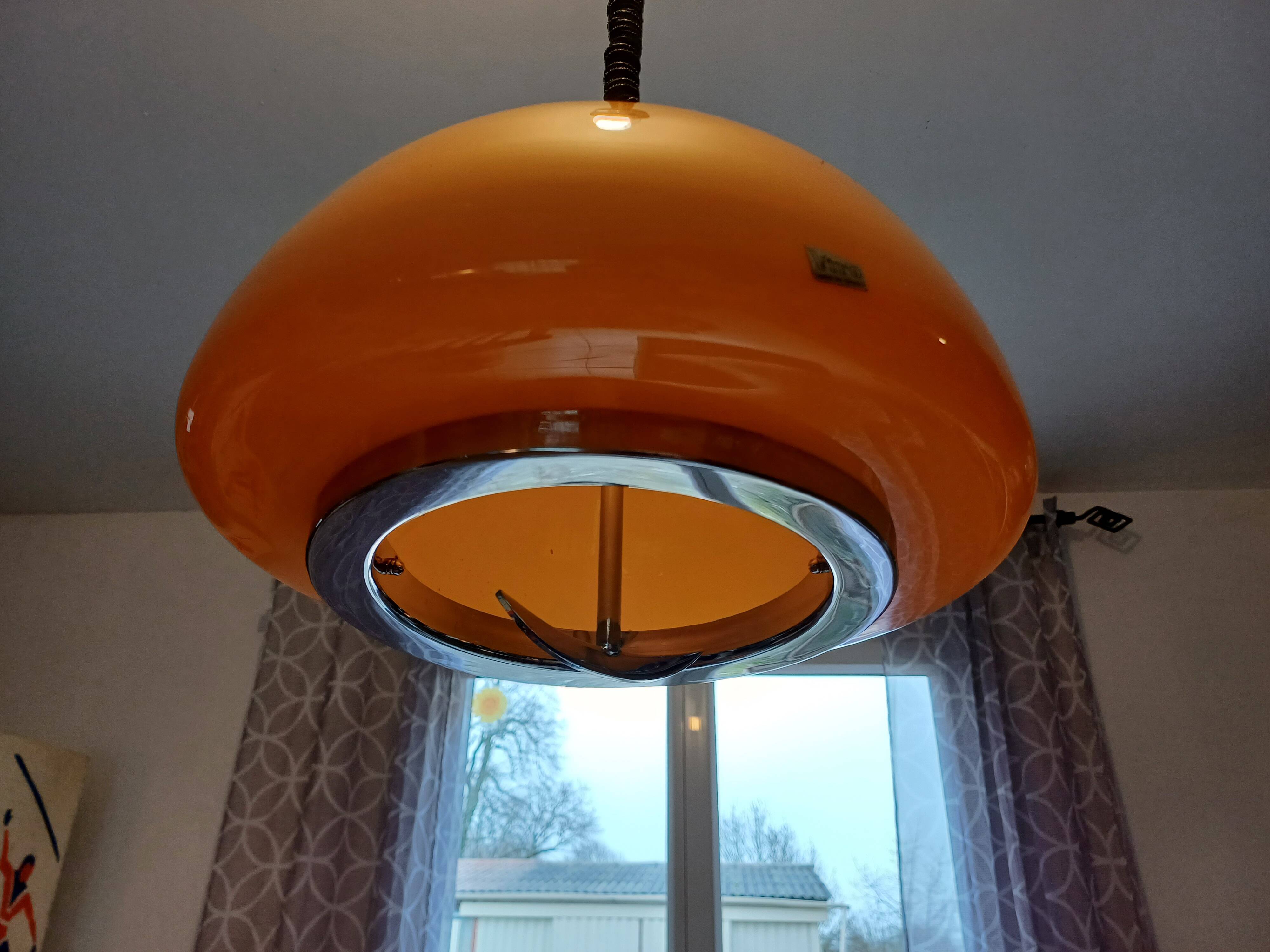 Vintage opaline orange pendant lamp “viro”