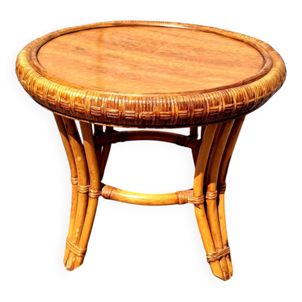 Table de salon ou veranda, en rotin, déco vintage séventies bohème