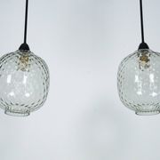 Pair of Mid-Century pendant lamps in smoked Murano glass, Italy, 1950s