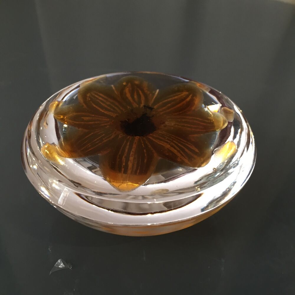 Sulfure presse-papier fleur orange ambre daum france