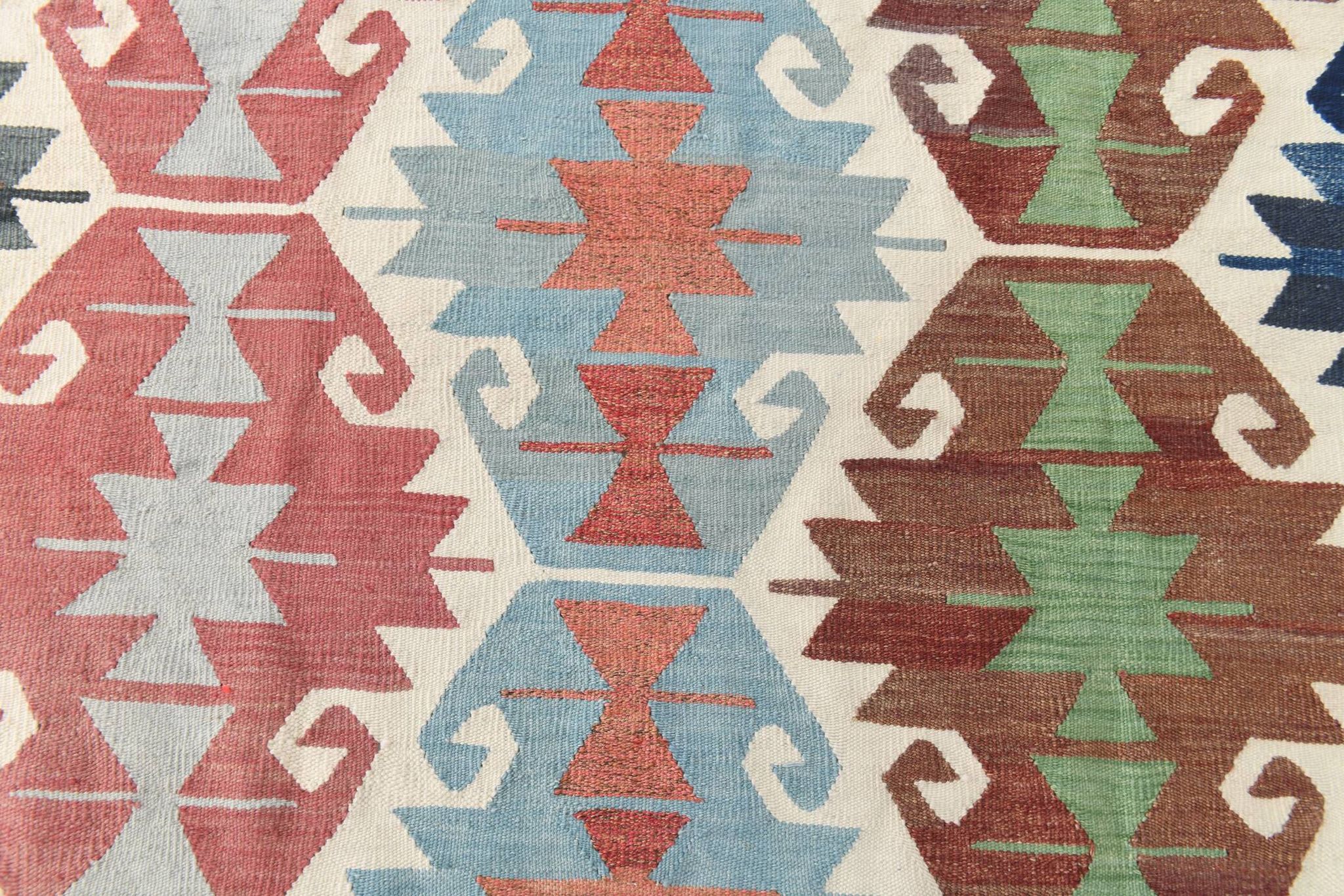 8x13 Geometric Style Kilim Rug, Turkish Vintage Kilim Rug, 253x370Cm