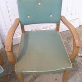 Paire de fauteuils bridge en skaï vert 1960