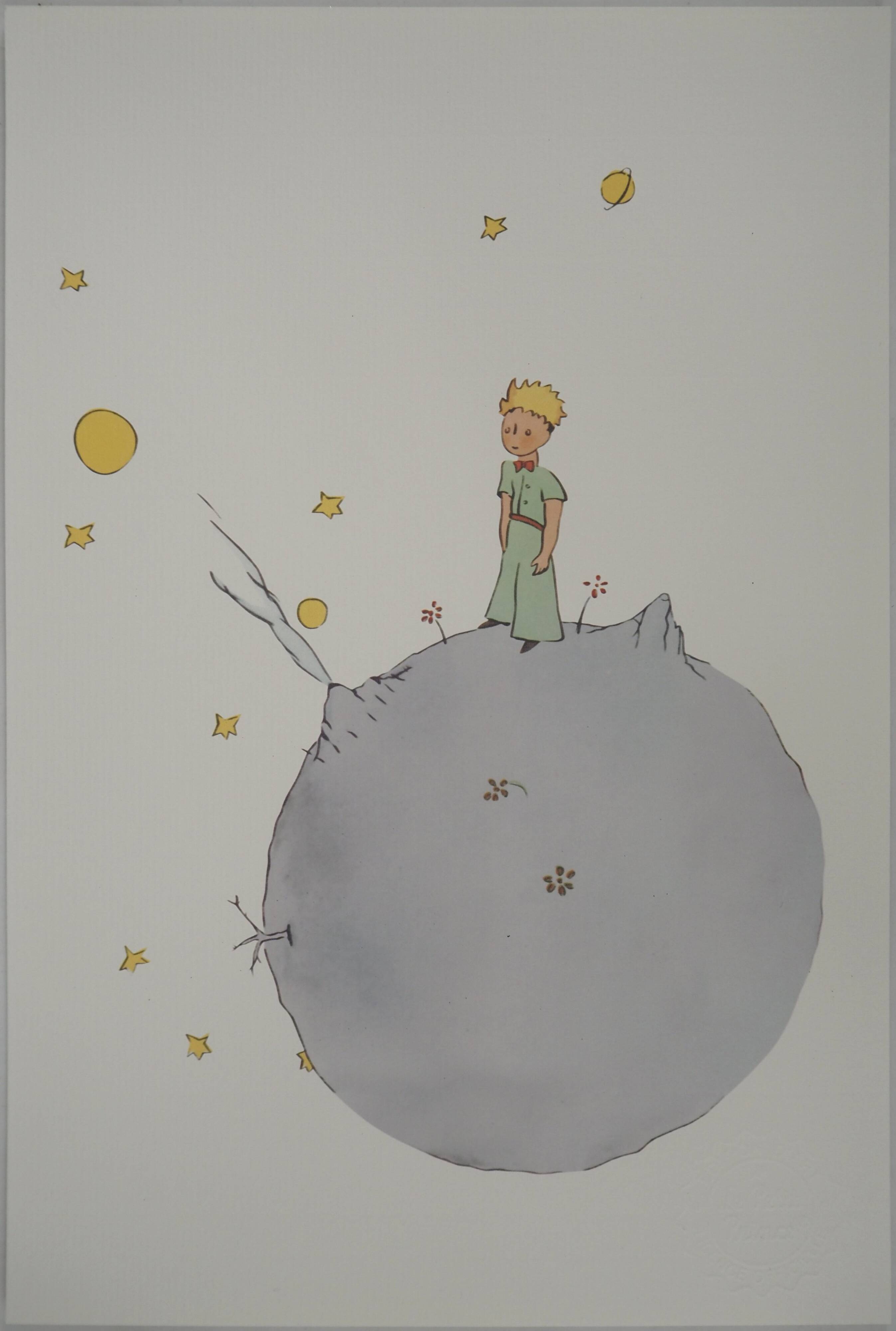 Antoine de Saint-Exupéry: The Little Prince on the asteroid, lithograph