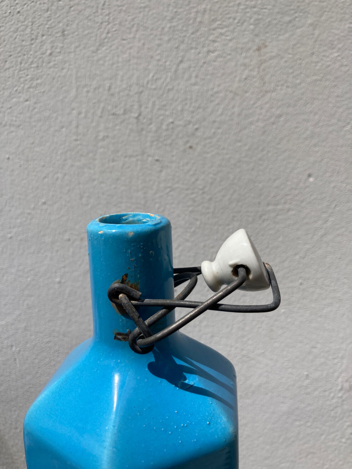 Glazed stoneware bottle signed turquoise blue