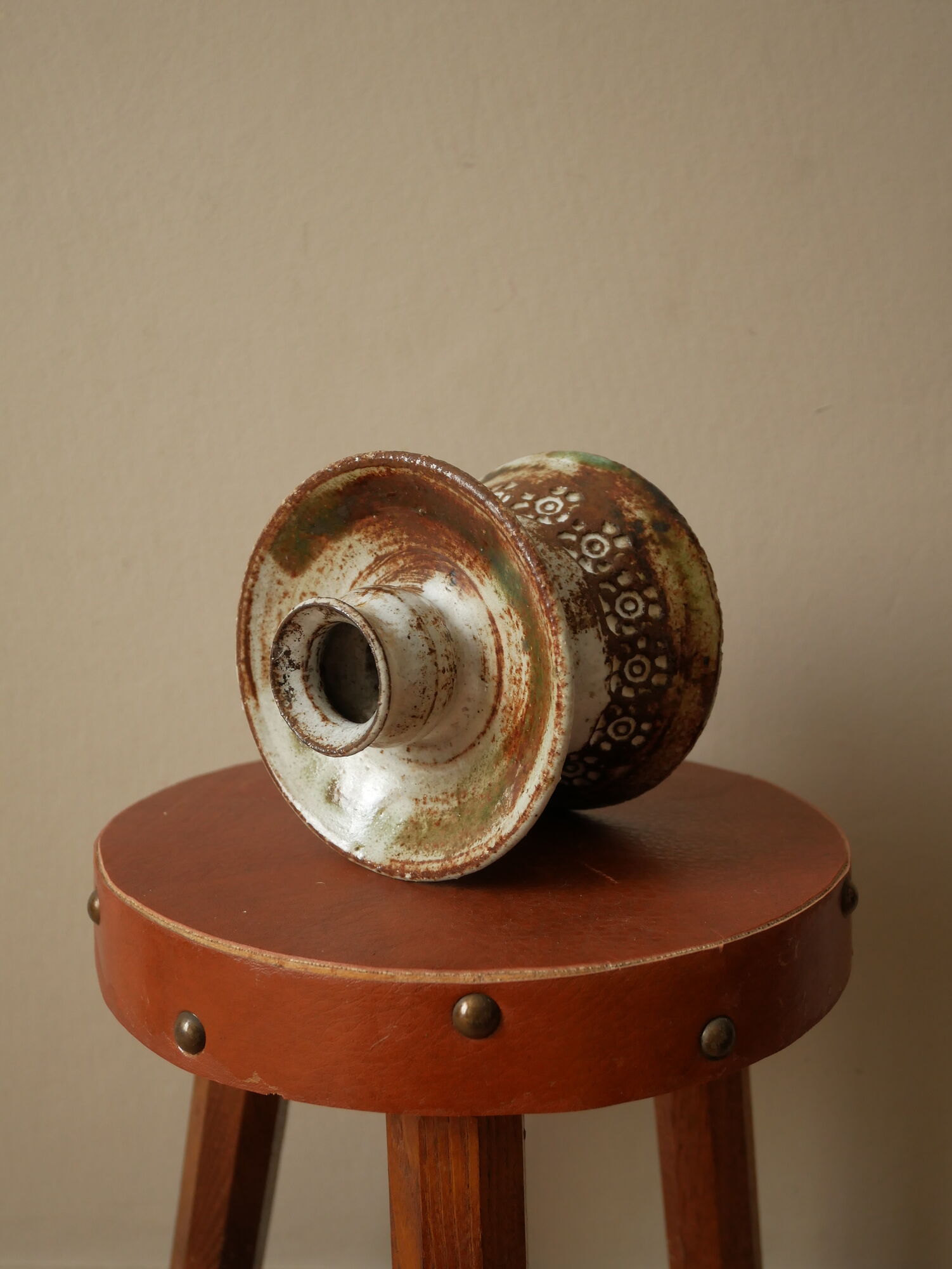 Handheld candle holder in ceramic or vintage soliflore Scandinavian decorative object