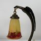Bronze eagle lamp patinated and Art Nouveau style glass pate
