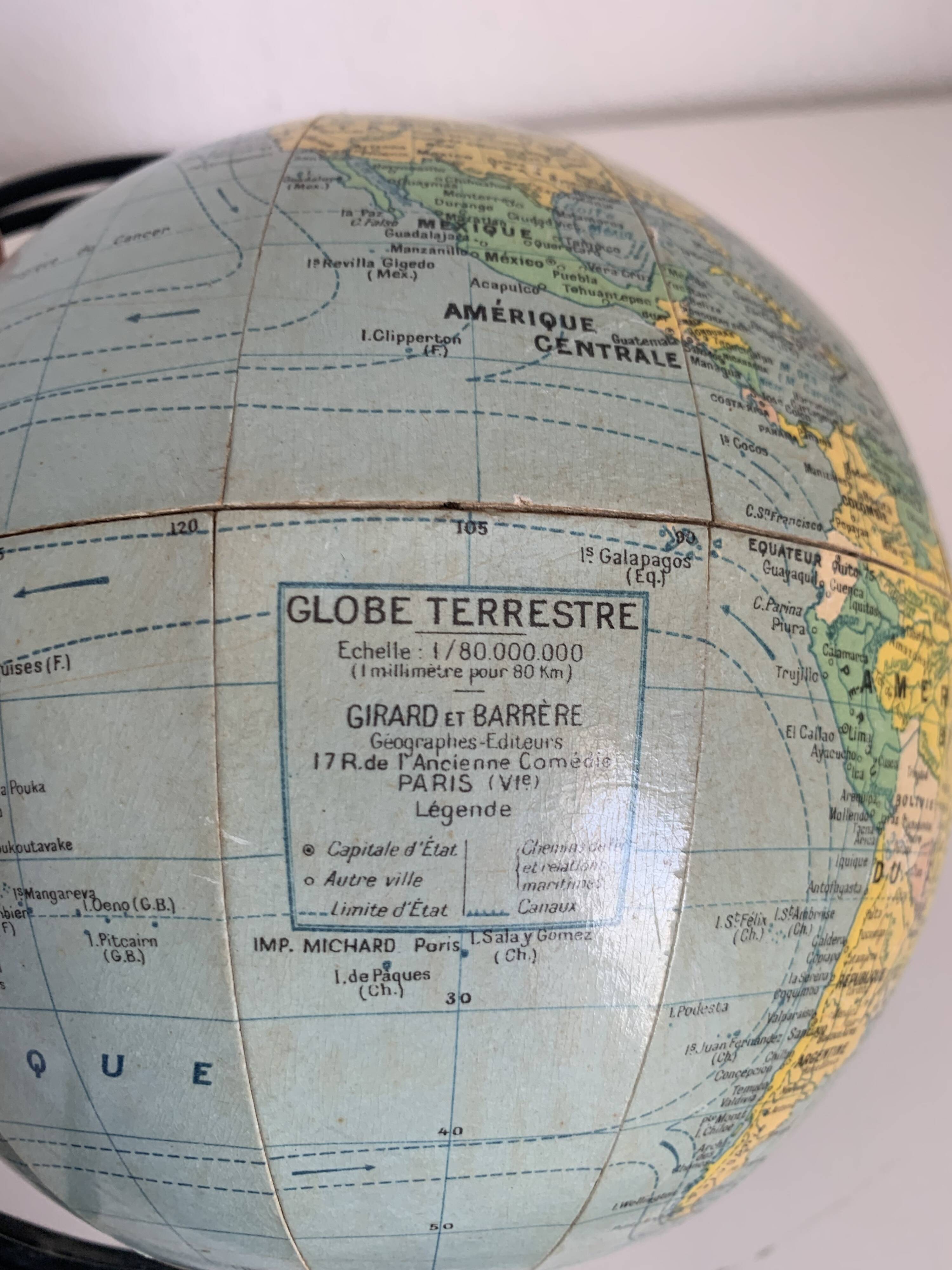 Vintage 1960 terrestrial globe by Girard Barrère - 23 cm
