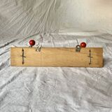 Vintage wall coat rack - double hook - red wooden balls