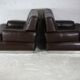 Pair of armchairs brown leather base stainless steel, France, circa 1970