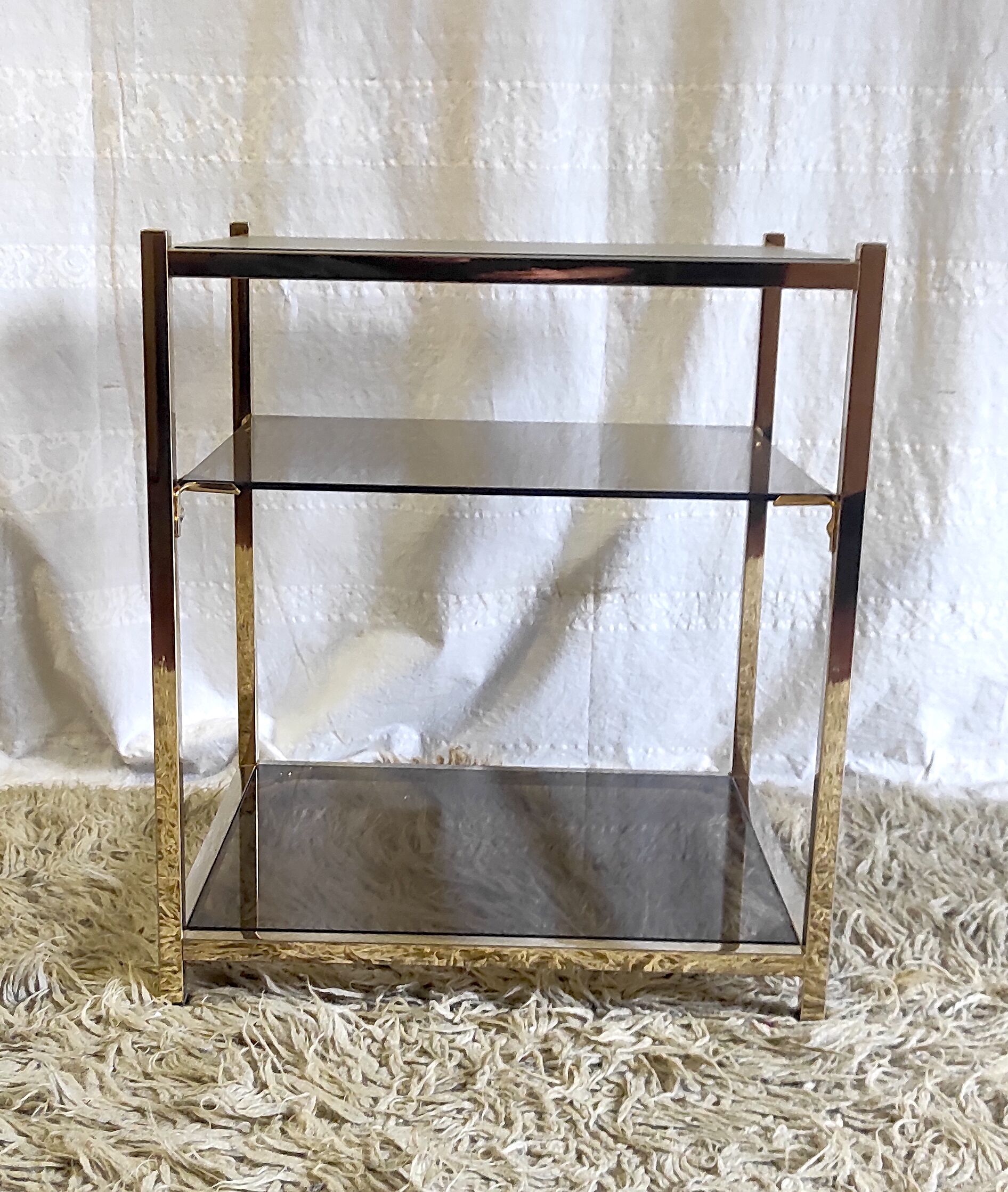 Side table in gilded metal and smoked glass by Belgo Chrome 60s/70s