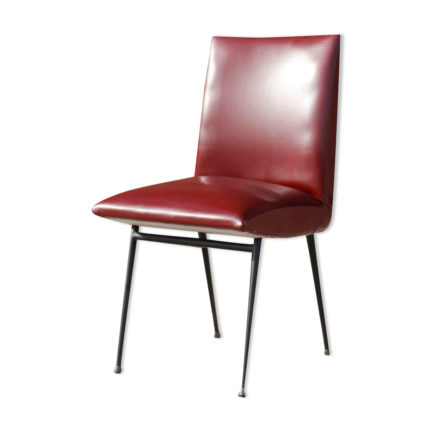 Chaise acier & skaï bordeaux années 50