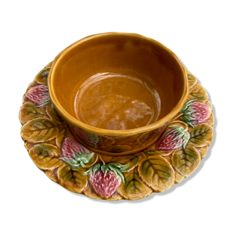 Bowl and saucer set dabbling fruit decoration-sarreguemines-years 70