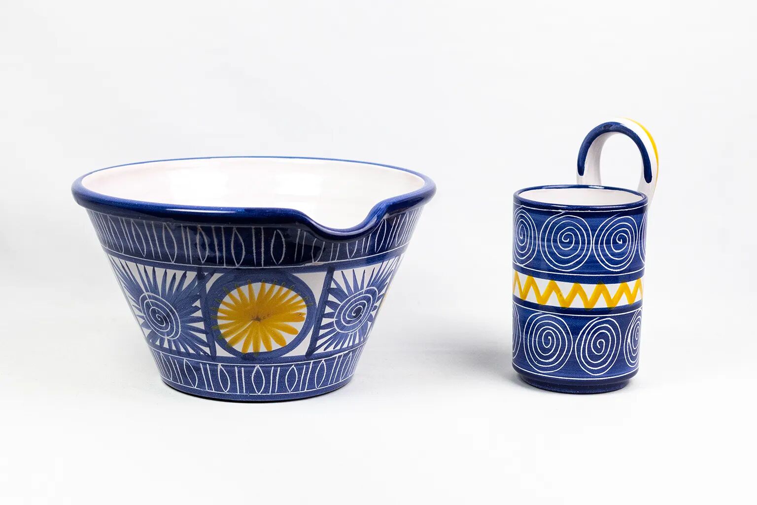 Robert Picault – Enamelled earthenware utensil holder in blue and yellow – Vallauris