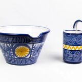 Robert Picault – Enamelled earthenware utensil holder in blue and yellow – Vallauris