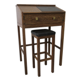 Secretary desk with stool in macasar from the 60s