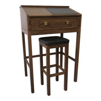 Bureau de secrétaire avec tabouret en macasar des années 60