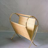 Mid-Century Modern Brass and Bamboo Magazine Rack, Austria 1950s
