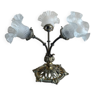 Lustre en bronze doré  3 branches tulipes