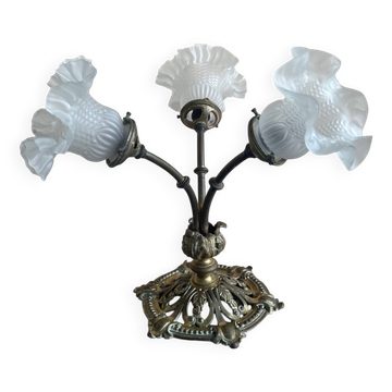Golden bronze chandelier with 3 tulip branches