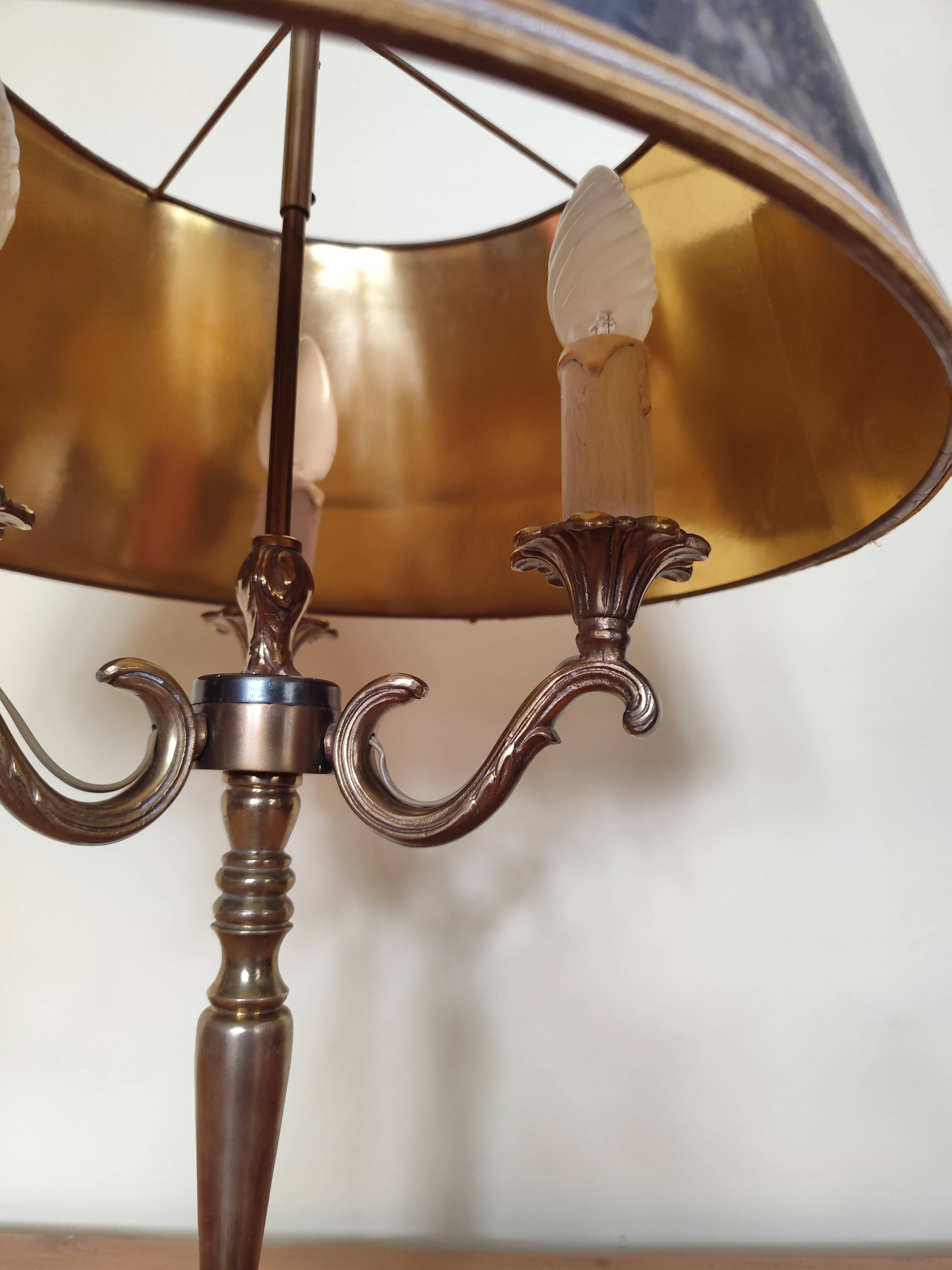 brass three-light bouillotte lamp, desk lamp