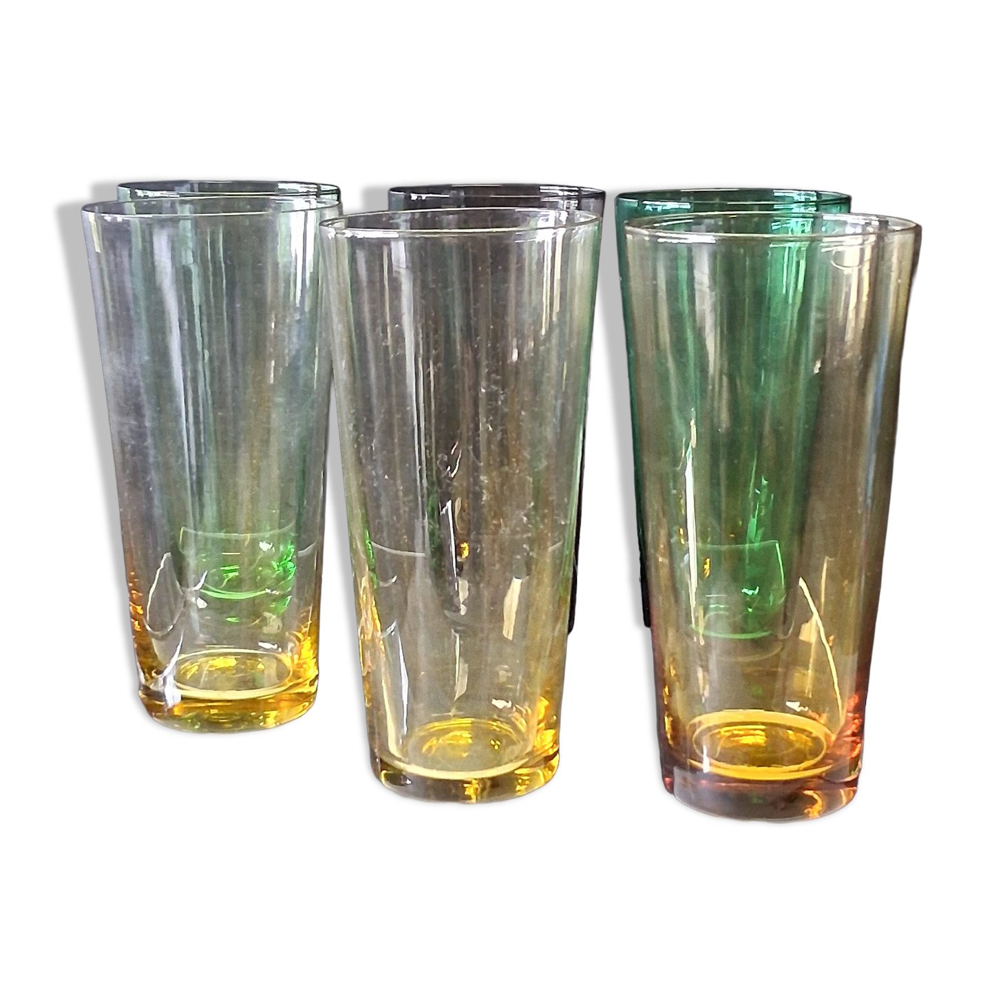 Set of 6 coloured vintage juice glasses in very good condition.