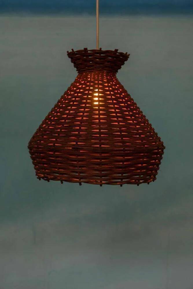 Bohemian suspension from the sixties, woven vintage lampshade.