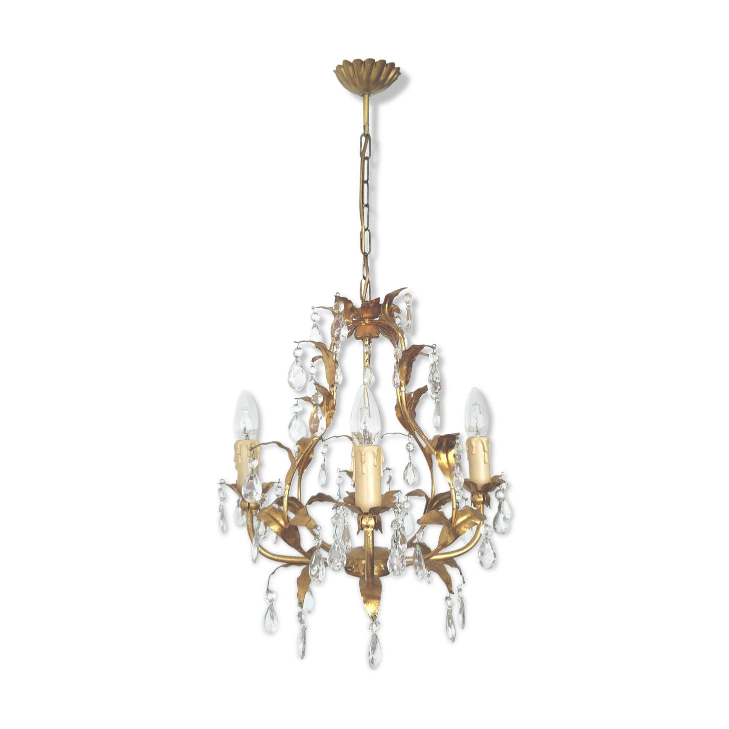 Lustre pampilles et feuilles métal doré
