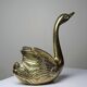 Vintage swan cache-pot/trinket dish in moulded gold-plated brass from the 1970s-80s.