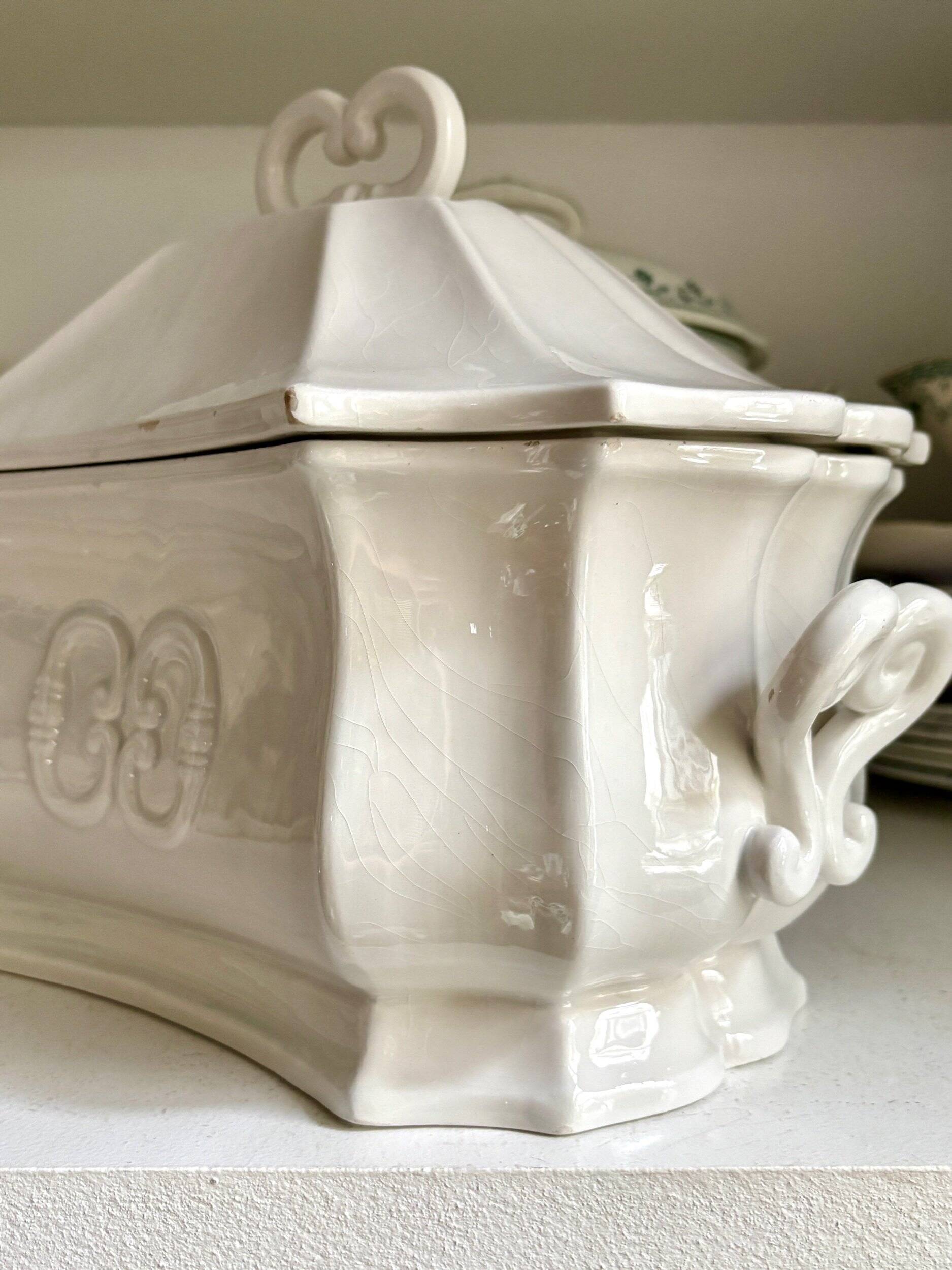 Centerpiece, white earthenware soup tureen