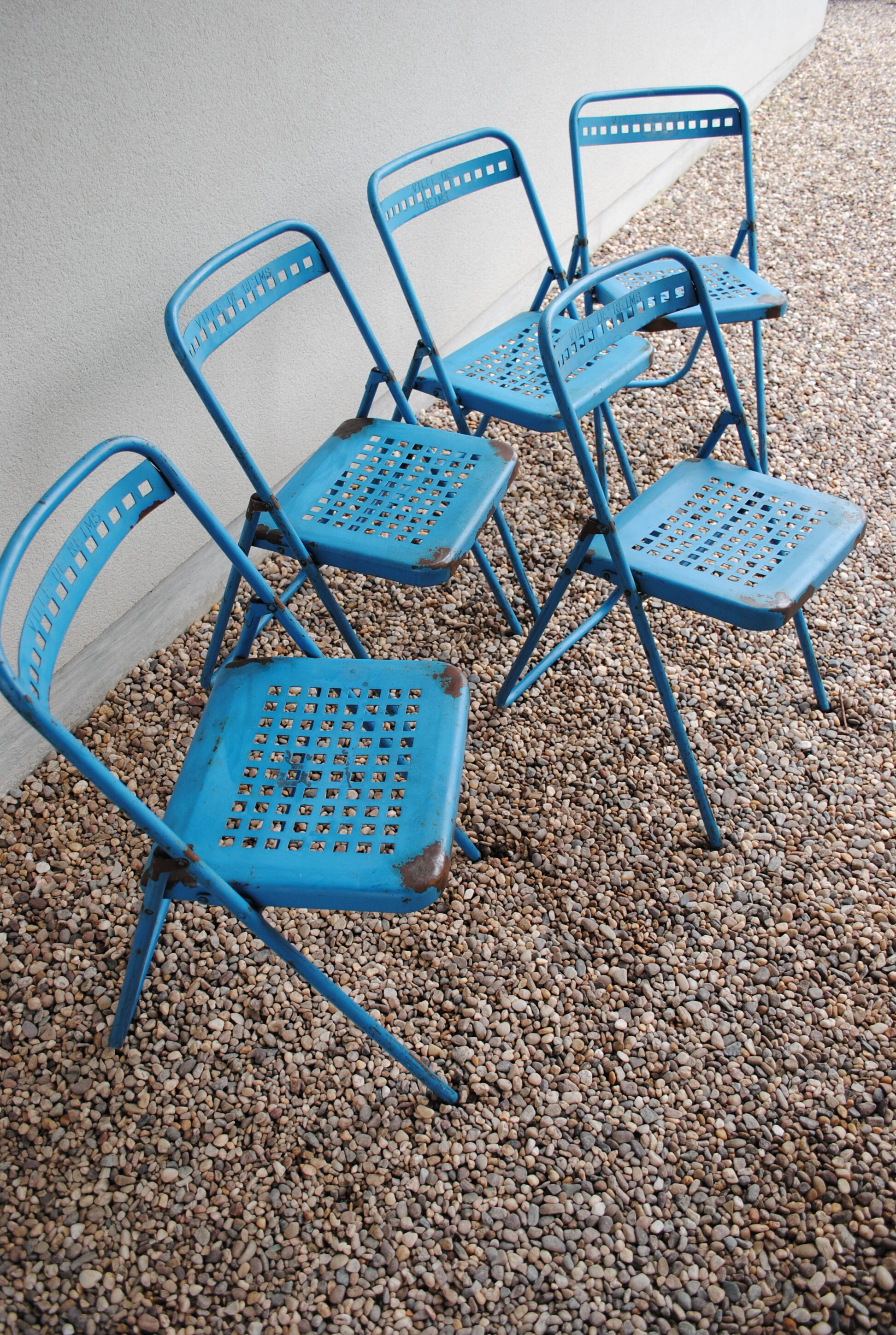 Lot of 5 Souvignet 1960 metal folding chairs