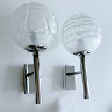 Pair of Murano Glass Chrome Wall Lights