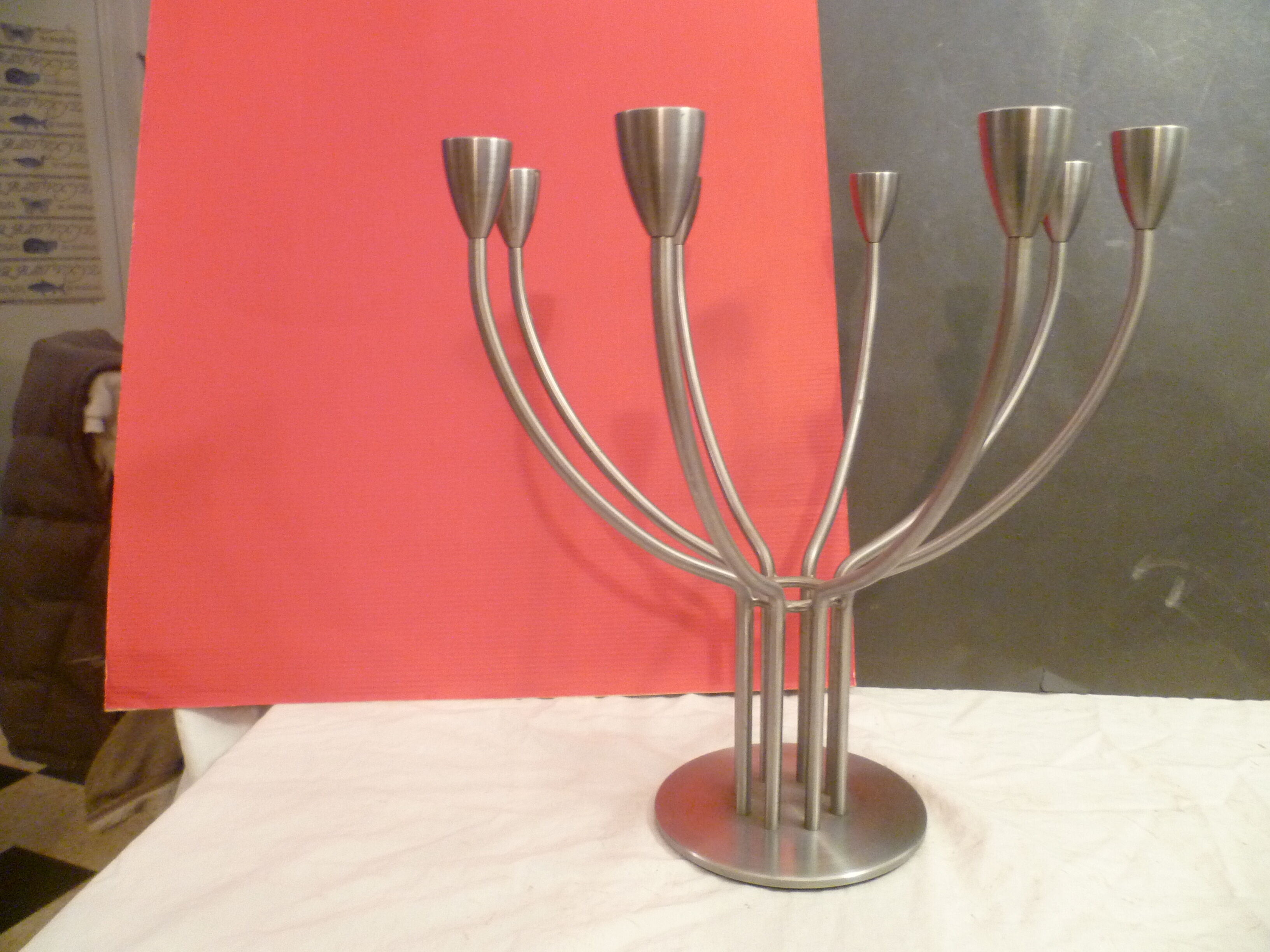 Chandelier design  en acier brosse 8 branches