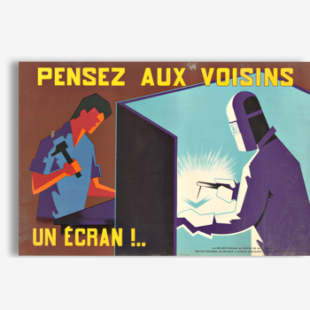 Reproduction affiche de sécurité année 1950 "Pensez aux autres"