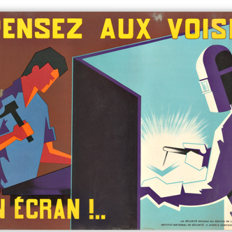 Reproduction affiche de sécurité année 1950 "Pensez aux autres"