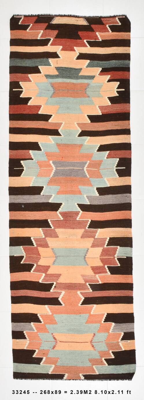 3x9 Multicolor Rare Style Kilim Runner Rug, Rug For Hallway, 89x268 Cm