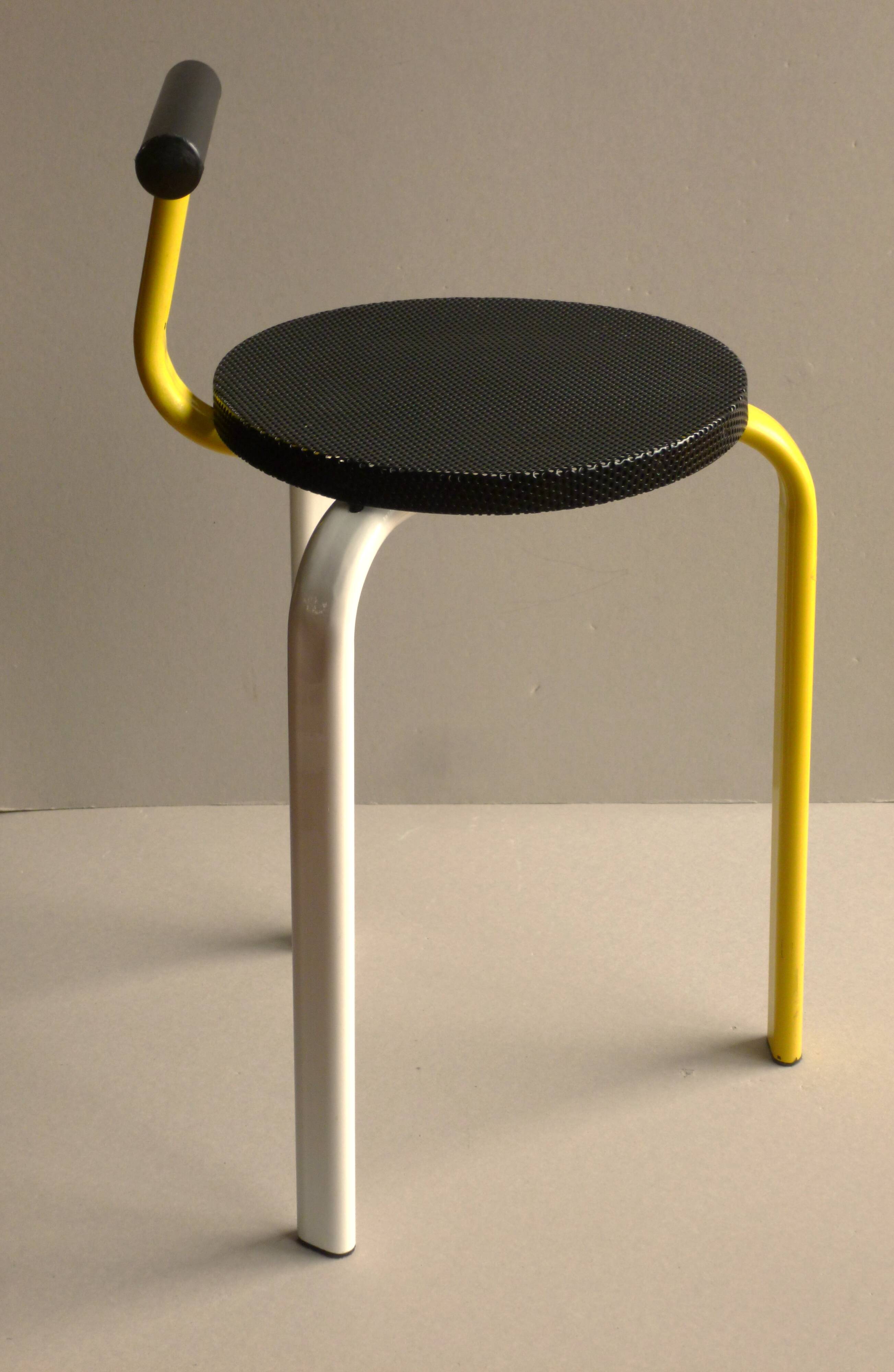 Postmodern tripod metal stool, 80s