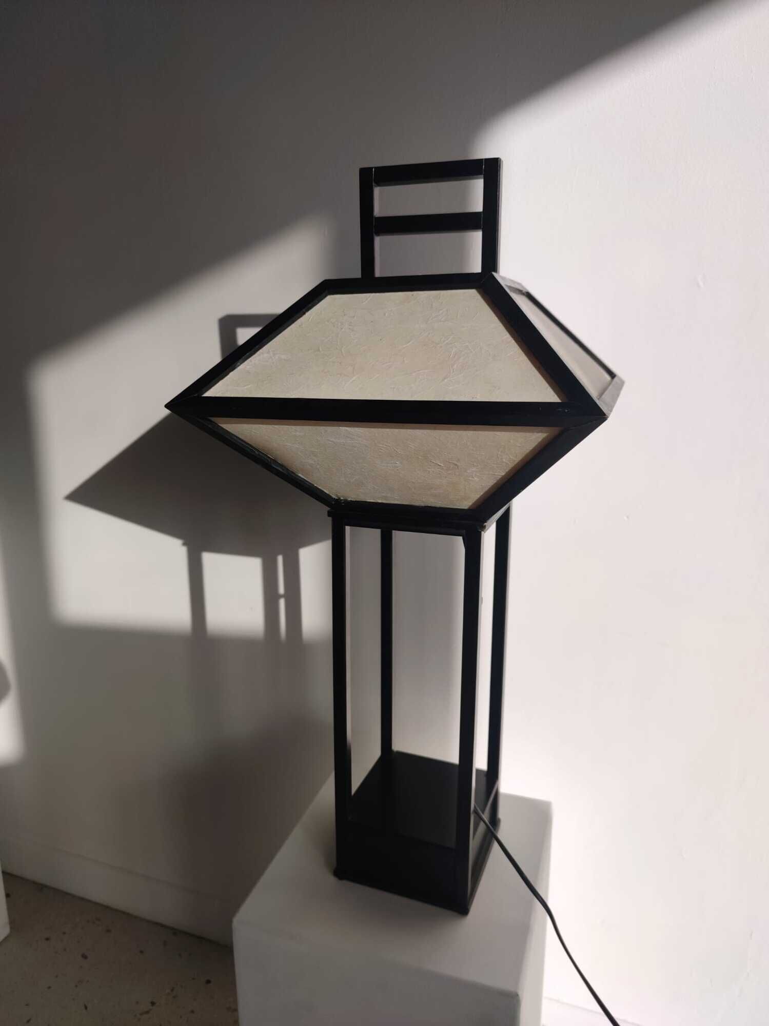 Japanese lamp in black lacquered wood and rice paper H:75cm