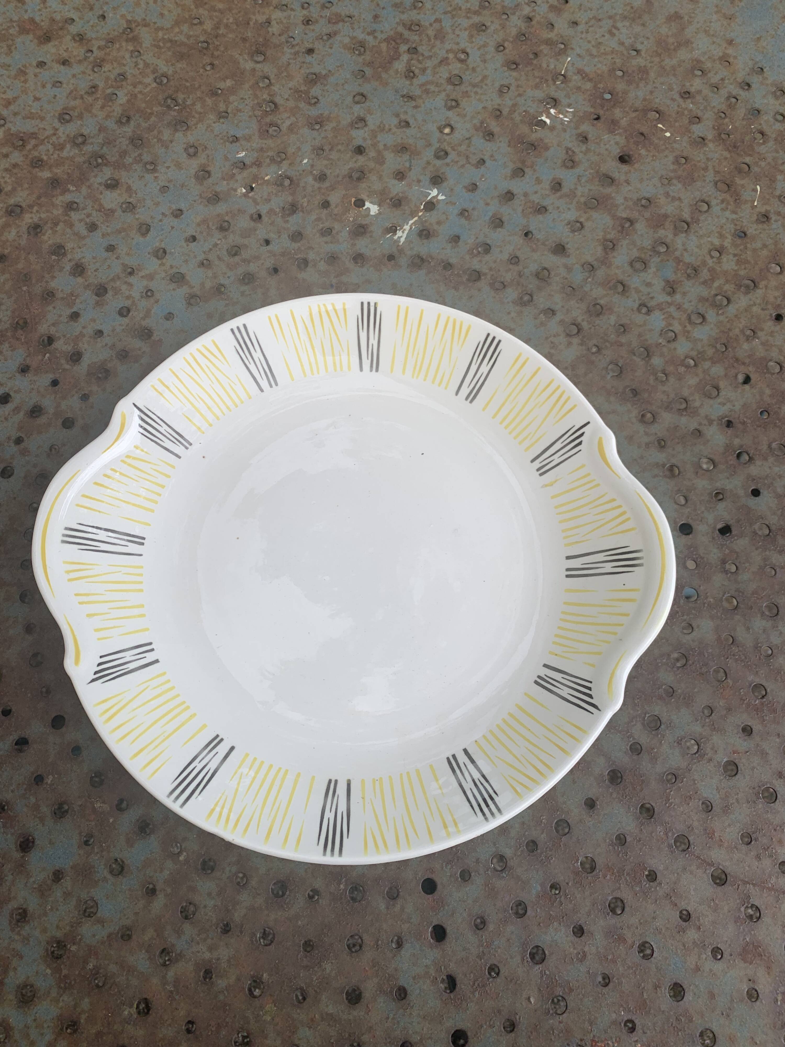 Plat à gâteaux en faïence Badonviller, FB 81, vintage et design