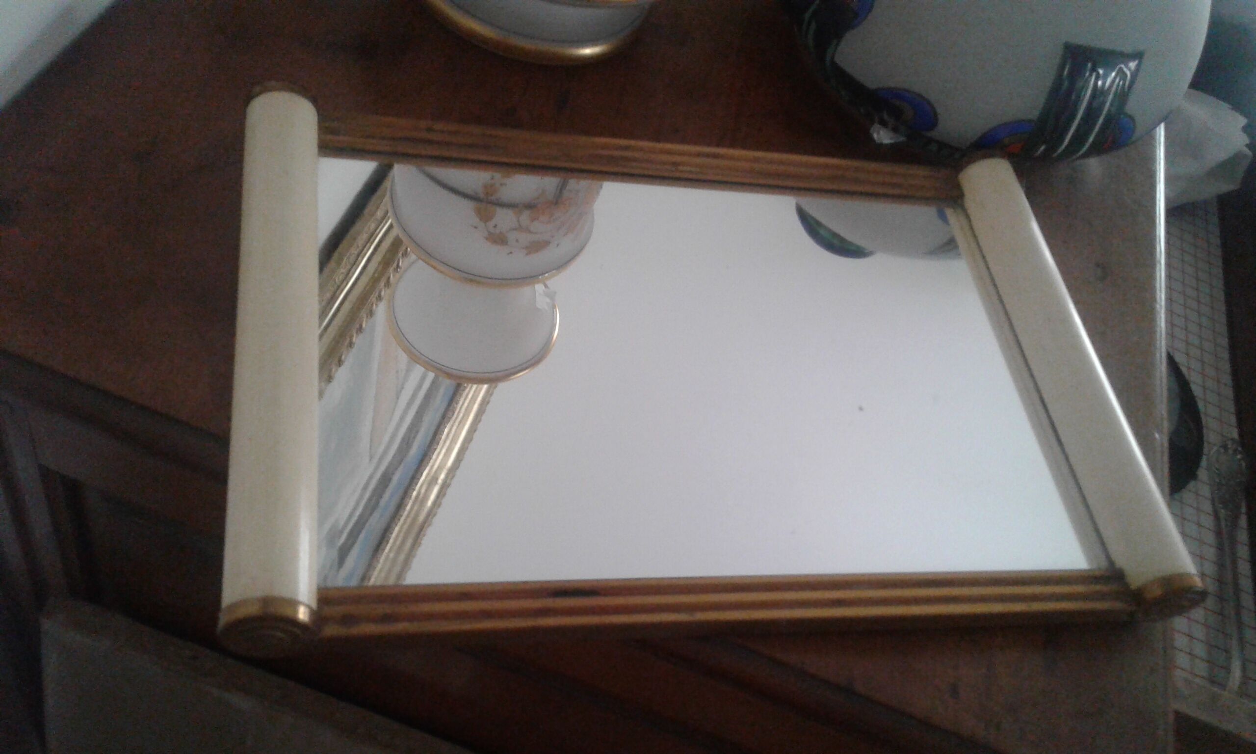 Art deco tray metal and mirror