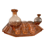 Vintage pink glass liqueur set