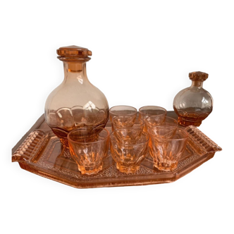 Set a liqueur vintage en verre rose