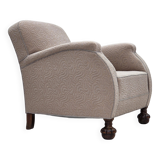 1950s, Danish artdeco armchair, furniture wool, oak wood legs.