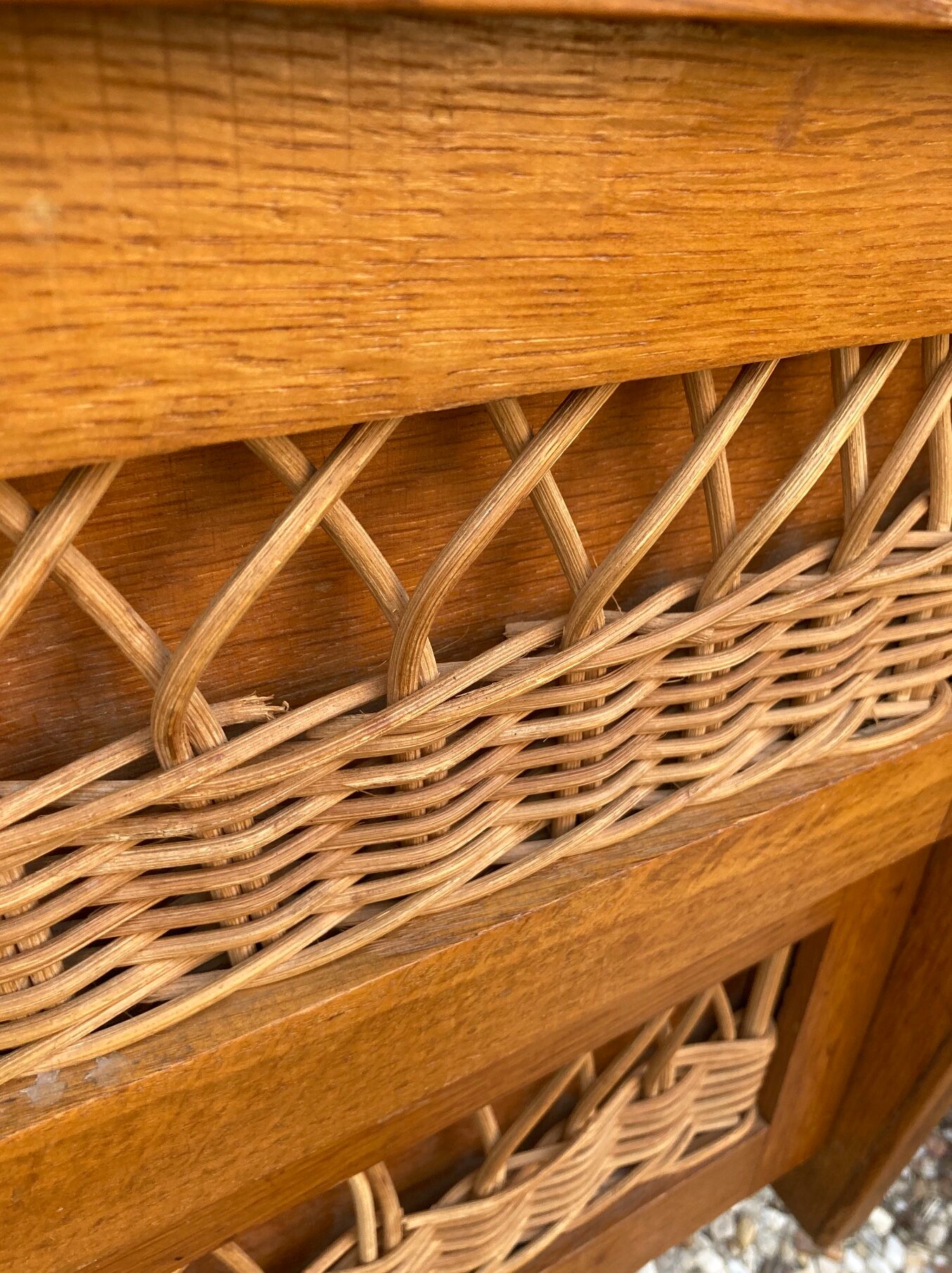 Rattan chest of drawers and vintage wood