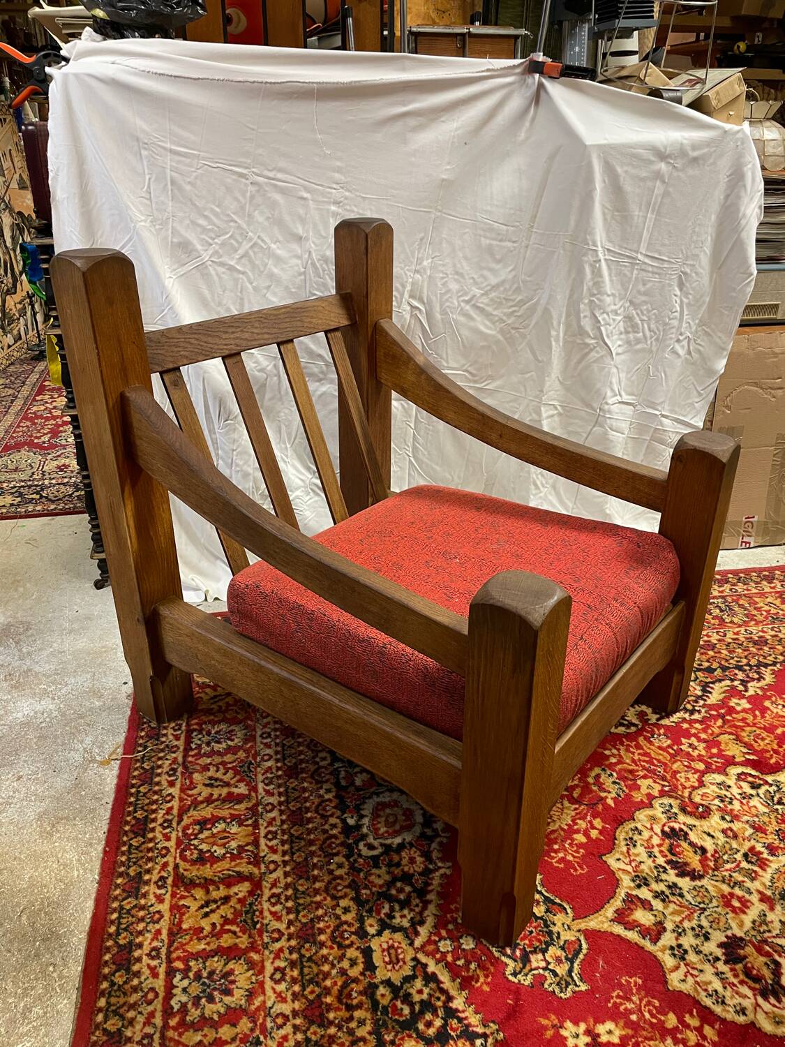 Brutalist design armchair in old oak