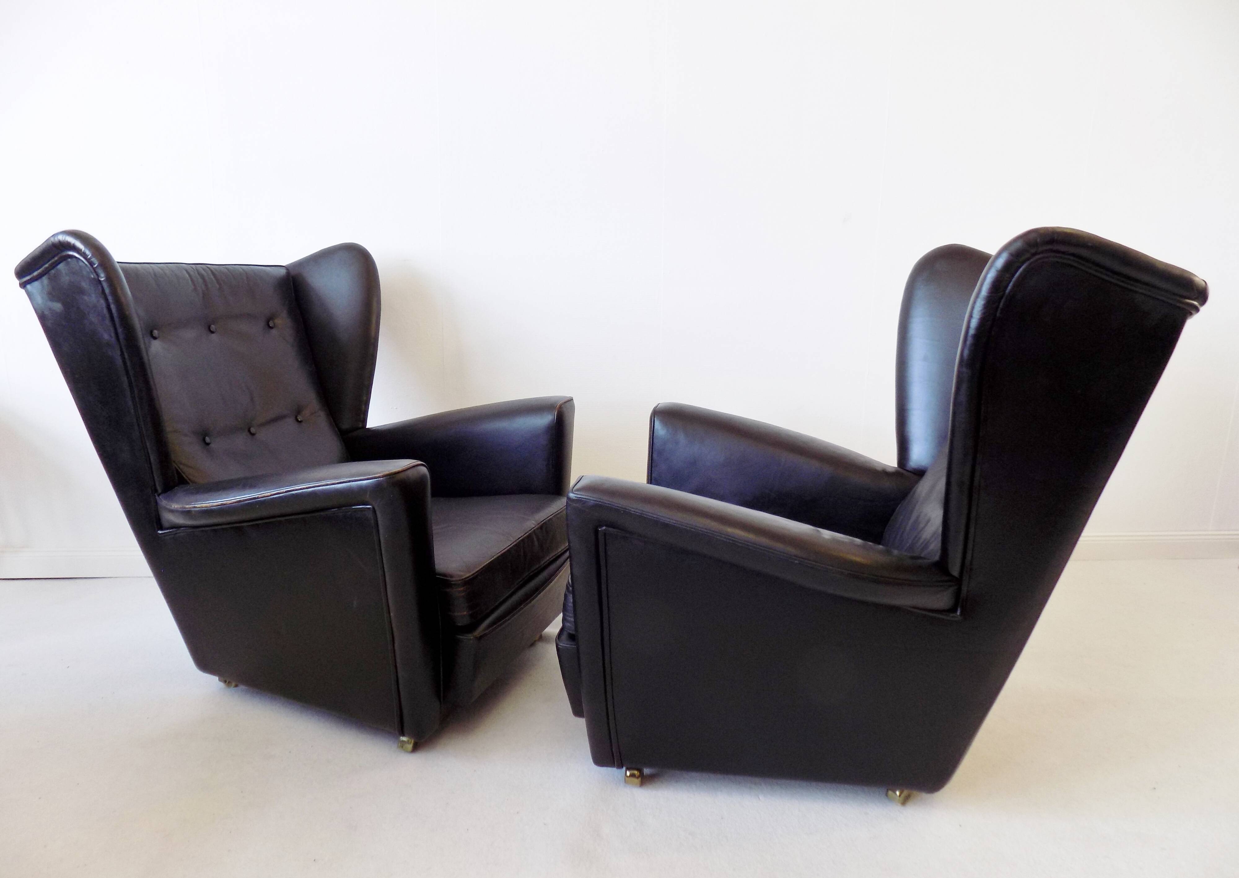 Howard Keith pair of black leather armchairs for HK Furniture