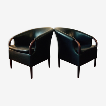 Paire de fauteuils suédois cuir noir