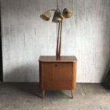 Art Deco bar cabinet in brown walnut with integrated lamp and three sockets, 1950s.
