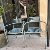 Tolix patio chairs lichen green