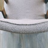 Vintage armchair in oak wood with powder pink boucle design by Chierowski.