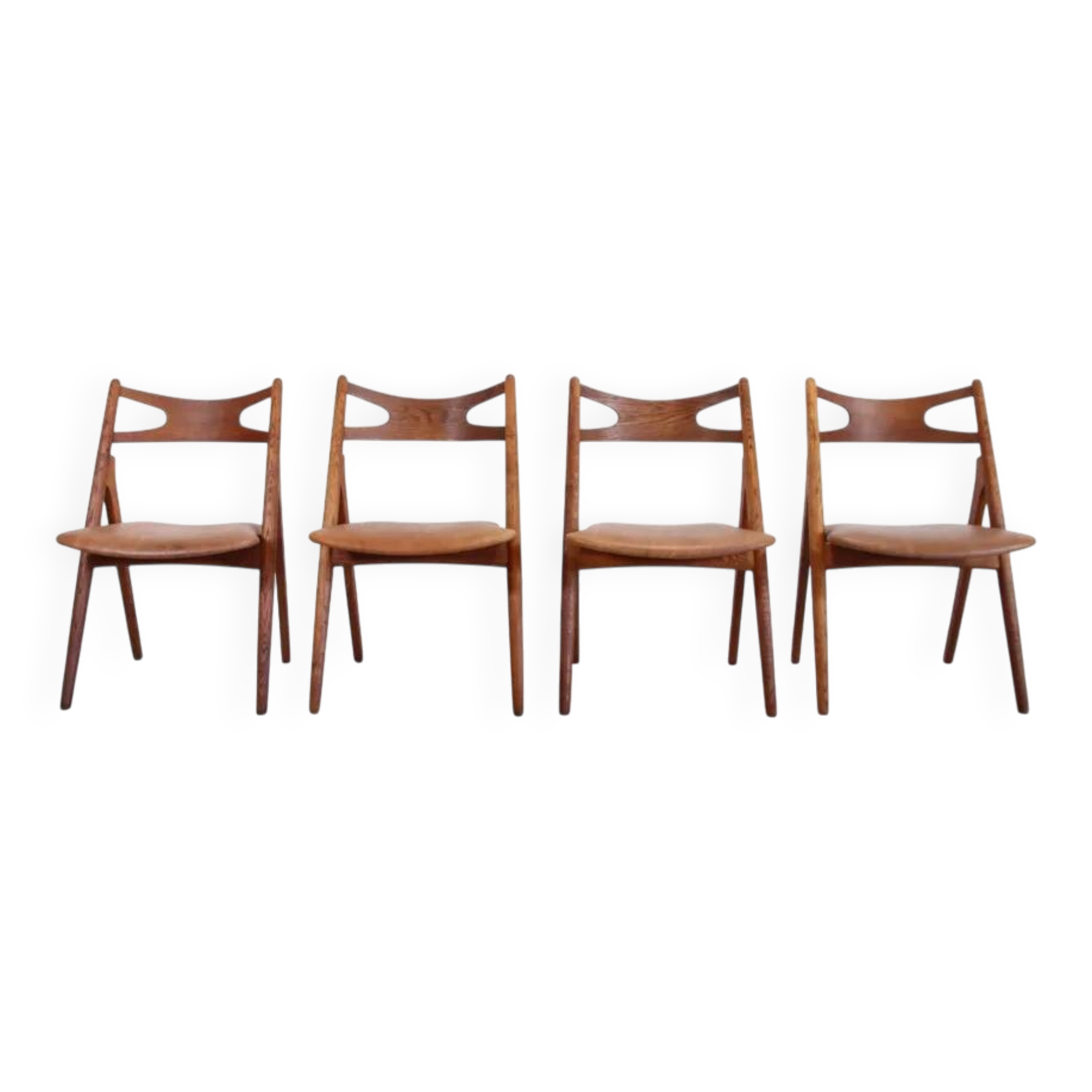 Set of 4 oak Hans Wegner Sawbuck model CH29 chairs by Carl Hansen and Son